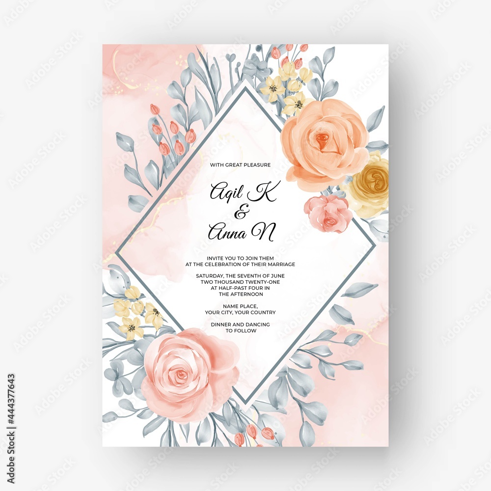 Beautiful Rose Frame Background Wedding Invitation With Soft Pastel Color