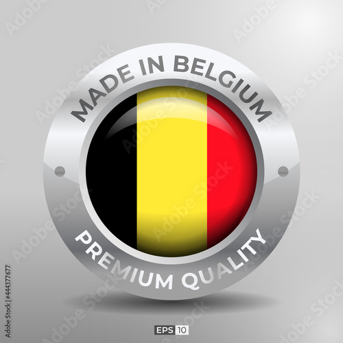 Free Download Made in Belgium Label, Logo, Stamp Round Flag of Nation with 3D Silver Glossy Effect - GFXLoad