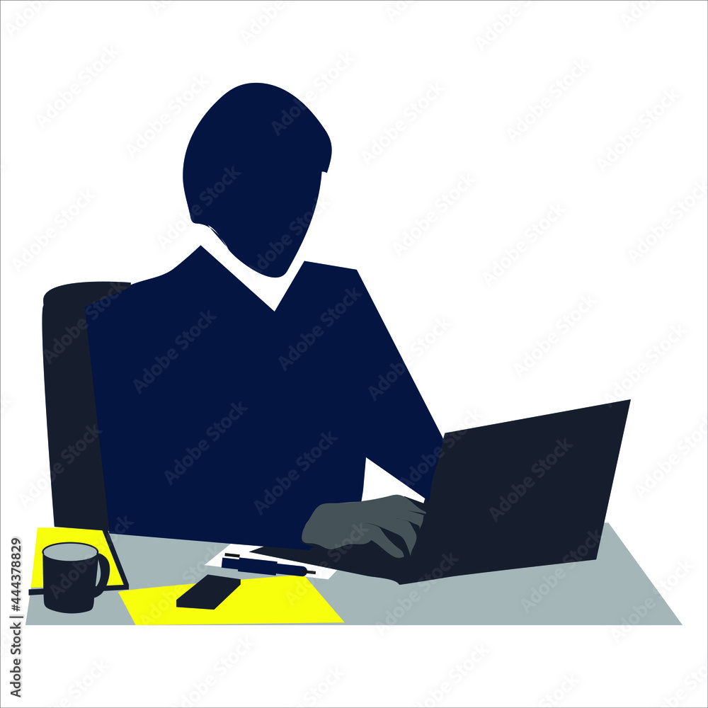 Businessman working on his laptop stock illustration. Businessman working on his laptop stock illustration.