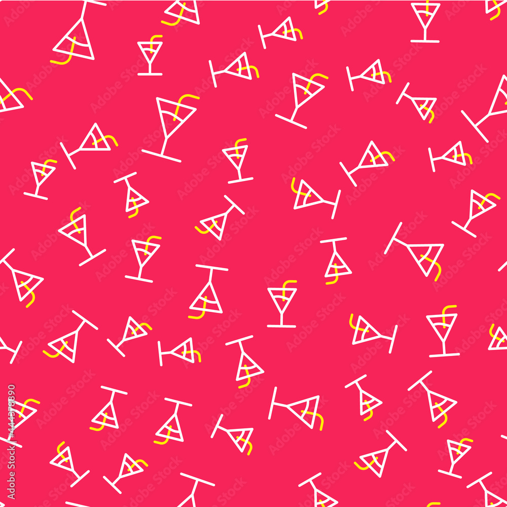 Line Cocktail icon isolated seamless pattern on red background. Vector Line Cocktail icon isolated seamless pattern on red background. Vector