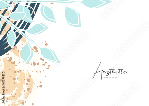 Trendy social media post creative Vector set. Background template with copy space for text and images design by abstract colored shapes, line arts, floral, tropical leaves warm color of the earth tone