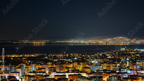 Beautiful Izmir Gulf view from Narlidere town. Long exposure photo at night.