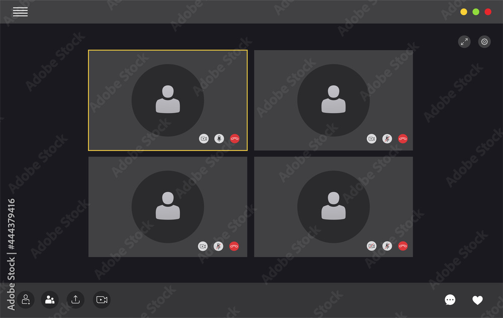 Video conferencing interface, user video call window. Social remote communication concept. Video conferencing interface, user video call window. Social remote communication concept.
