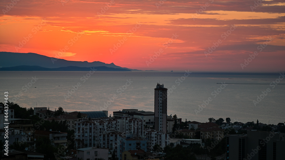 Beautiful sunset view of İzmir Gulf