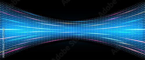 LED screen with spot light and vivid motion effects. Digital panel with diode lamps, hologram.