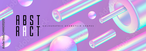 Abstract background with 3D holographic geometric shapes. Modern design. Vector illustration