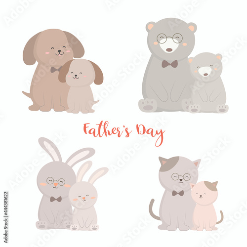 Dog Bear Rabbit Cat Dad Is Happy With His Baby Fathers Day They Hugged Played Happily