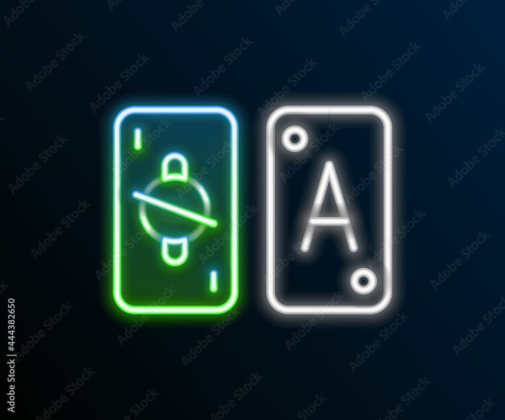 Glowing neon line Tarot cards icon isolated on black background. Magic occult set of tarot cards. Colorful outline concept. Vector Glowing neon line Tarot cards icon isolated on black background. Magic occult set of tarot cards. Colorful outline concept. Vector