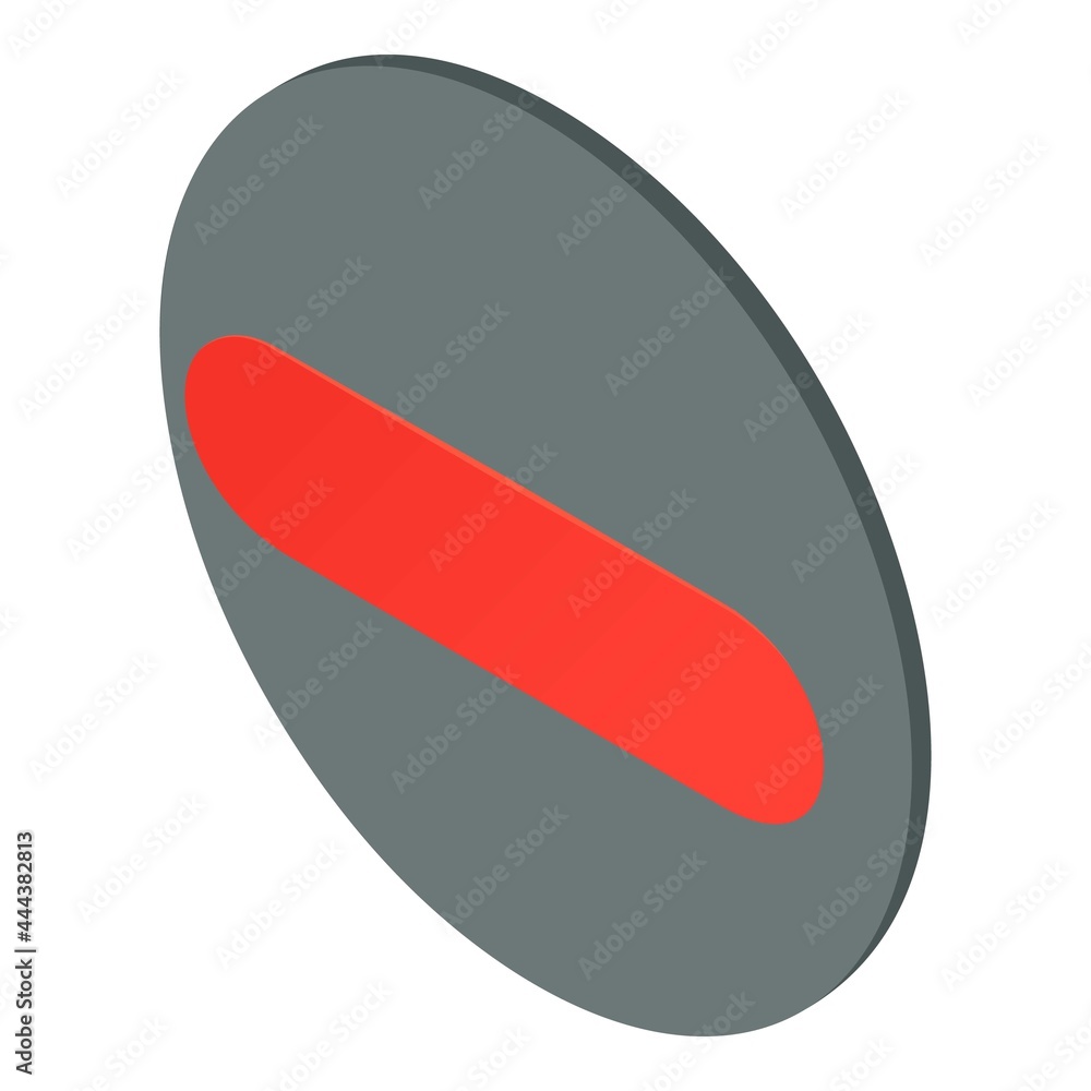 Red minus icon isometric vector. Rounded icon. Iconic symbol inside circle Red minus icon isometric vector. Rounded icon. Iconic symbol inside circle