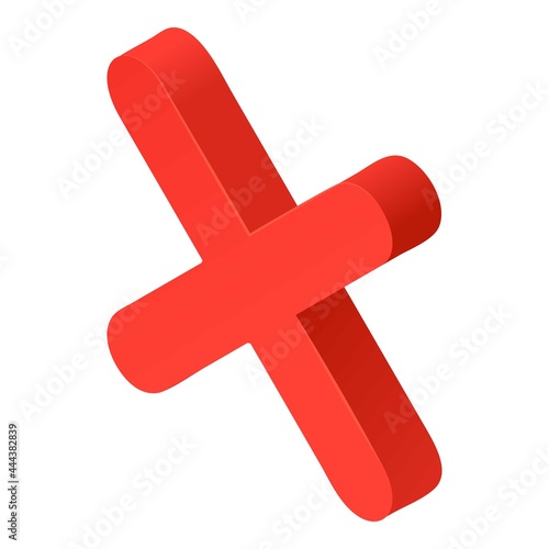 Red x mark icon isometric vector. Red cross sign. Rejected 3d sign
