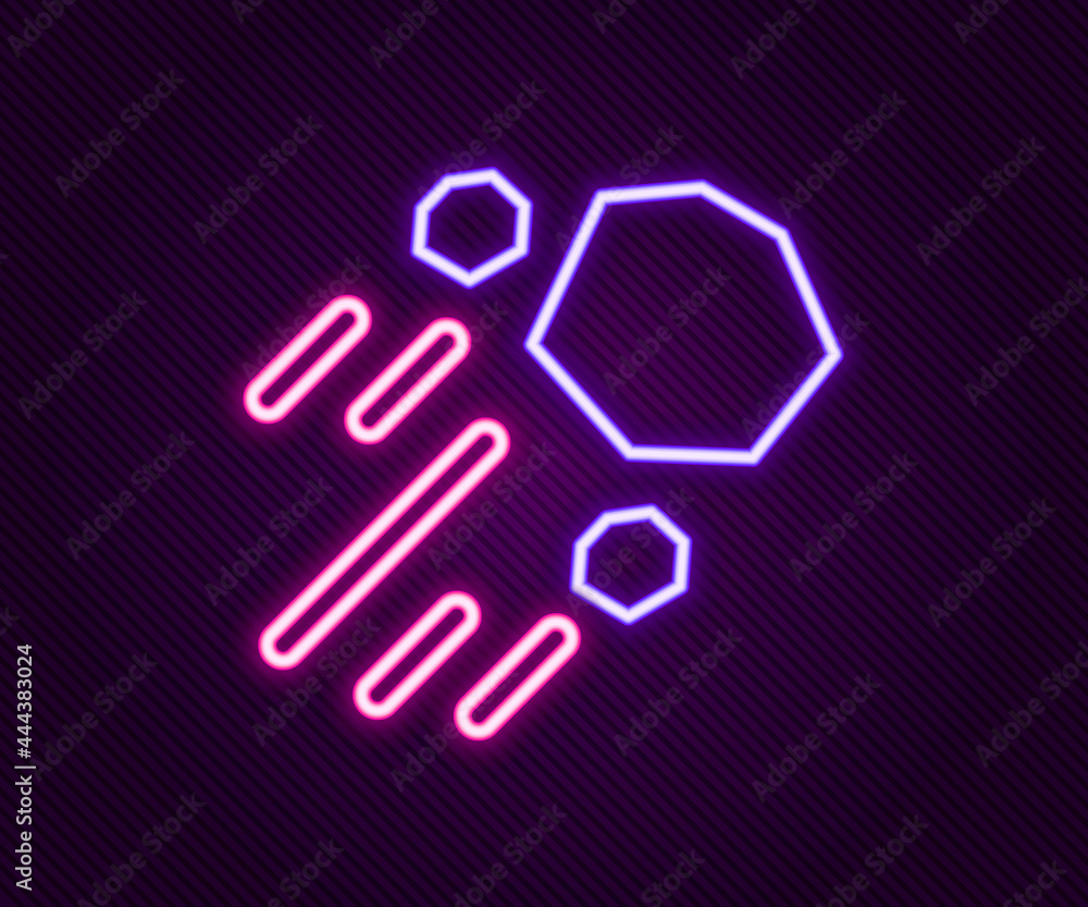 Glowing neon line Flying stone icon isolated on black background. Colorful outline concept. Vector