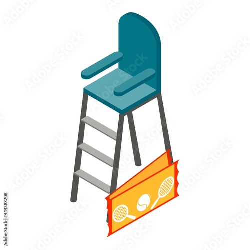 Tennis match icon isometric vector. Referee chair, two tennis ticket. Sport concept