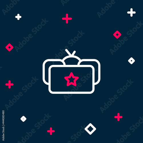 Line Ushanka icon isolated on blue background. Russian fur winter hat ushanka with star. Soviet Union uniform of KGB and NKVD. Colorful outline concept. Vector