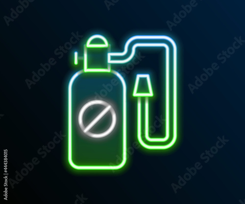 Glowing neon line Pressure sprayer for extermination of insects icon isolated on black background. Pest control service. Disinfectant sprayer. Colorful outline concept. Vector