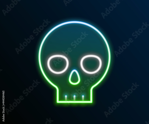 Glowing neon line Human skull icon isolated on black background. Colorful outline concept. Vector