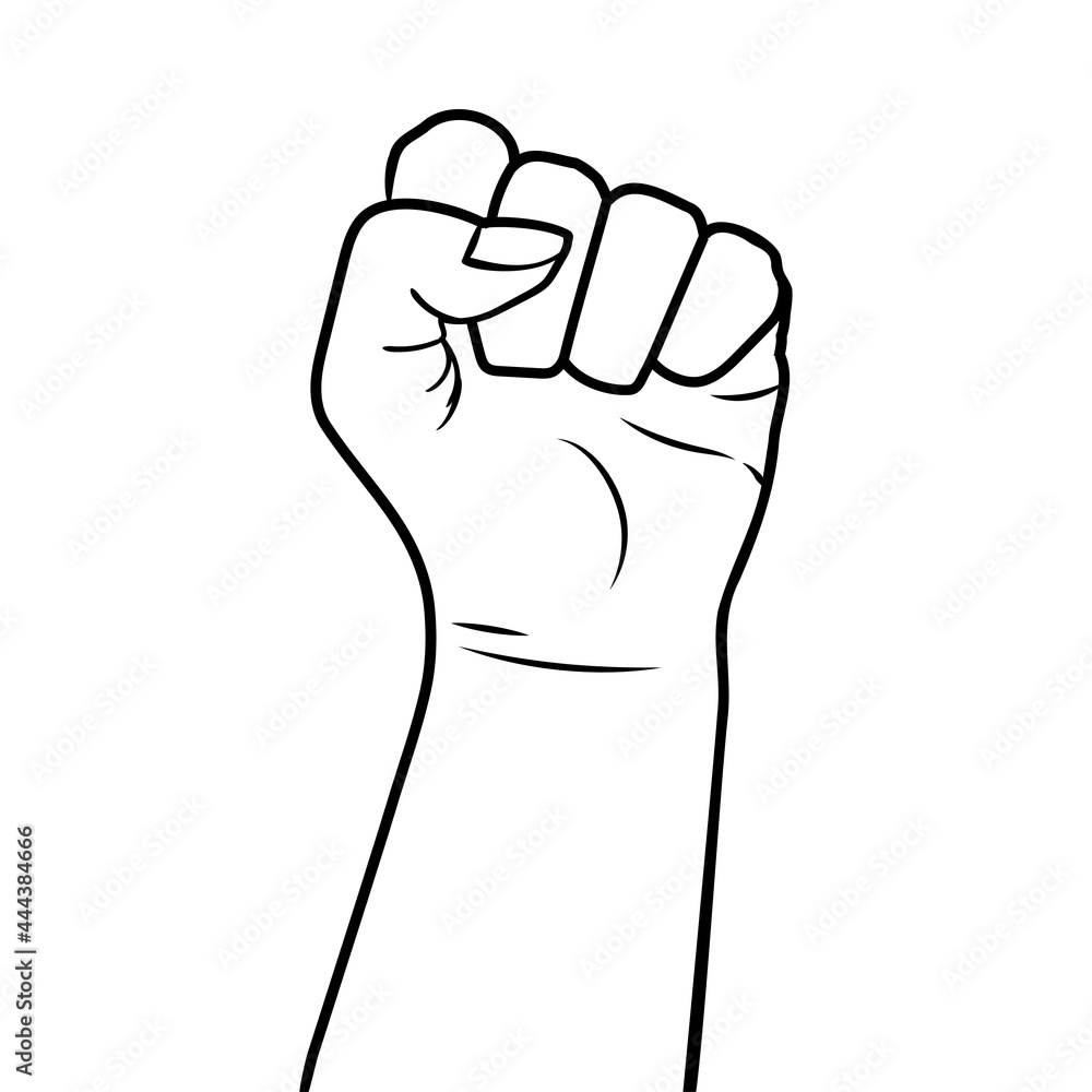 Hand in Fist Black Woman. Feminism. Monochrome vector illustration Hand in Fist Black Woman. Feminism. Monochrome vector illustration