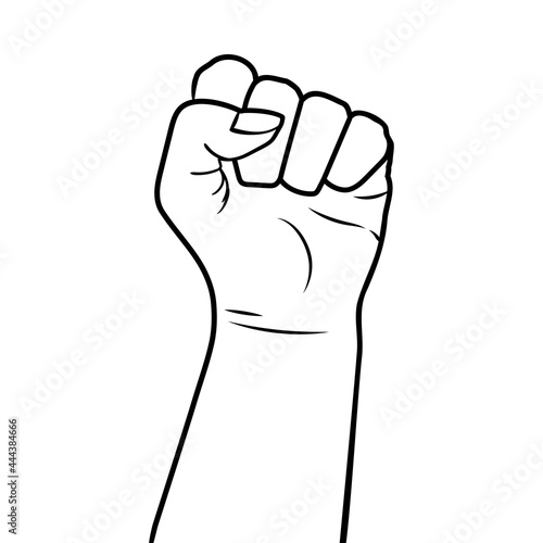 Hand in Fist Black Woman. Feminism. Monochrome vector illustration
