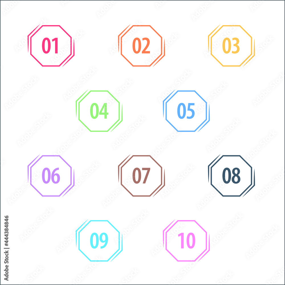 Colorful info-graphic numbers can be use to create presentation. Bullet points numbers one to ten. Colorful shape vector numbers. Colorful info-graphic numbers can be use to create presentation. Bullet points numbers one to ten. Colorful shape vector numbers.