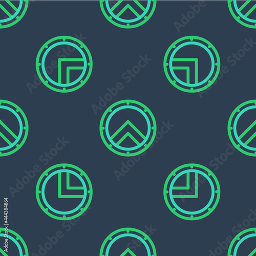 Line Greek shield with greek ornament icon isolated seamless pattern on blue background. Vector
