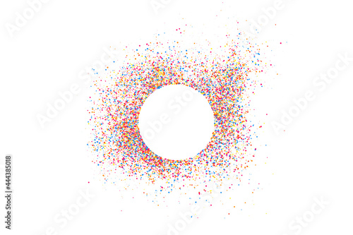 Colorful Frame Explosion Of Confetti. Grainy Abstract Multicolored Texture Isolated On White Background. Space For Text. Vector Illustration, Eps 10.