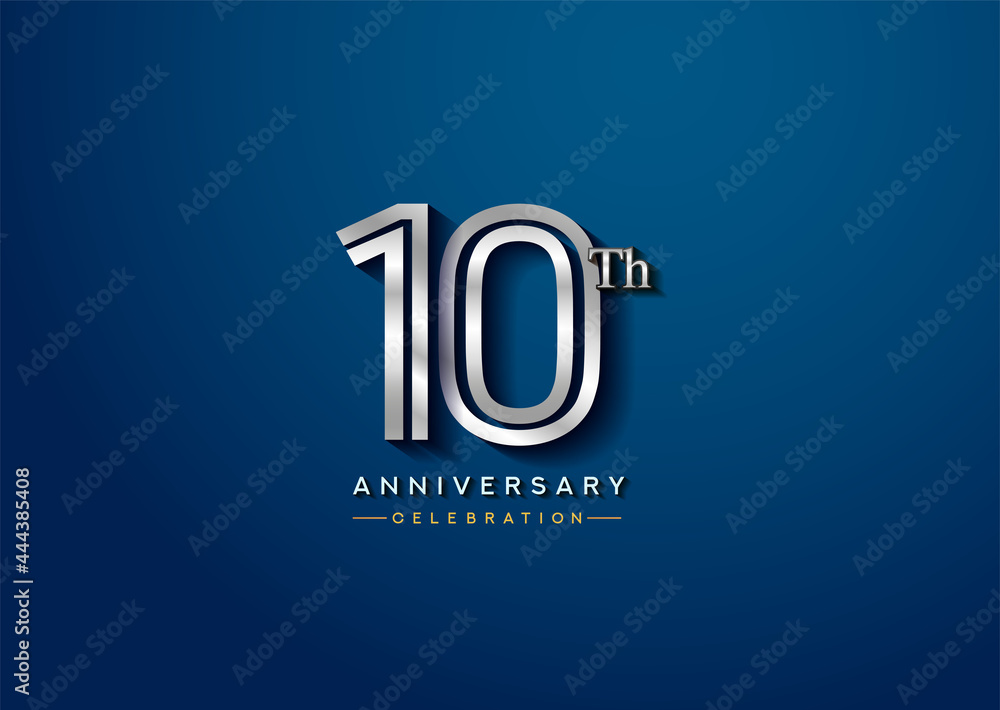 10th anniversary celebration logotype with linked number silver color isolated on blue color. vector anniversary for celebration, invitation card, and greeting card