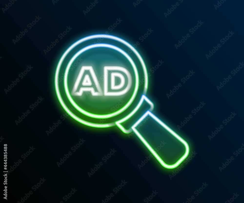 Glowing neon line Advertising icon isolated on black background. Concept of marketing and promotion process. Responsive ads. Social media advertising. Colorful outline concept. Vector Glowing neon line Advertising icon isolated on black background. Concept of marketing and promotion process. Responsive ads. Social media advertising. Colorful outline concept. Vector
