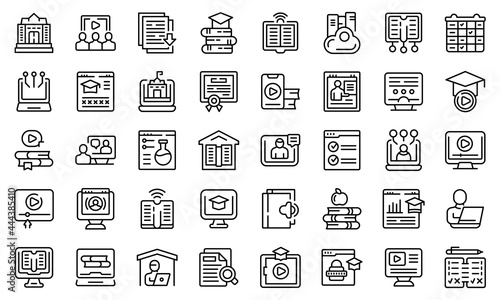 Home schooling icons set outline vector. Counseling scholarship. Computer cloud answer