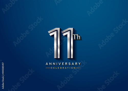 11th anniversary celebration logotype with linked number silver color isolated on blue color. vector anniversary for celebration, invitation card, and greeting card
