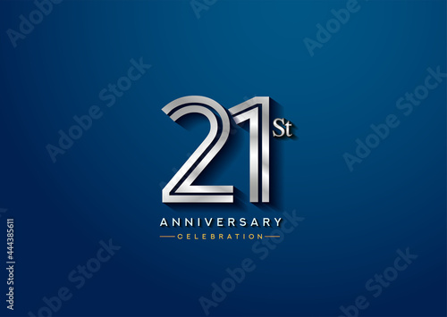 21st anniversary celebration logotype with linked number silver color isolated on blue color. vector anniversary for celebration, invitation card, and greeting card