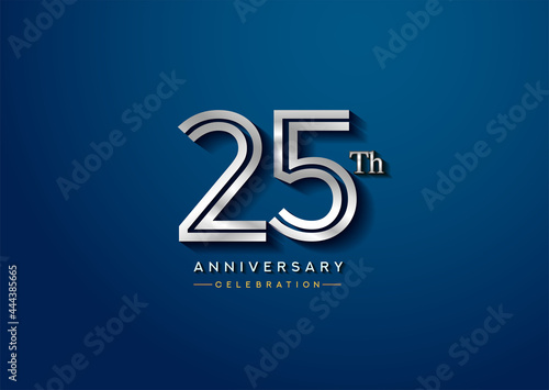 25th anniversary celebration logotype with linked number silver color isolated on blue color. vector anniversary for celebration, invitation card, and greeting card