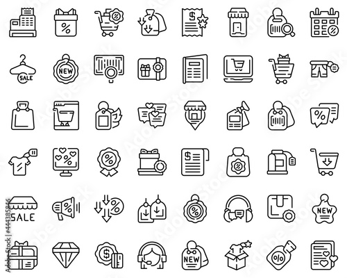 New price icons set outline vector. Sale discount. Fire new deal