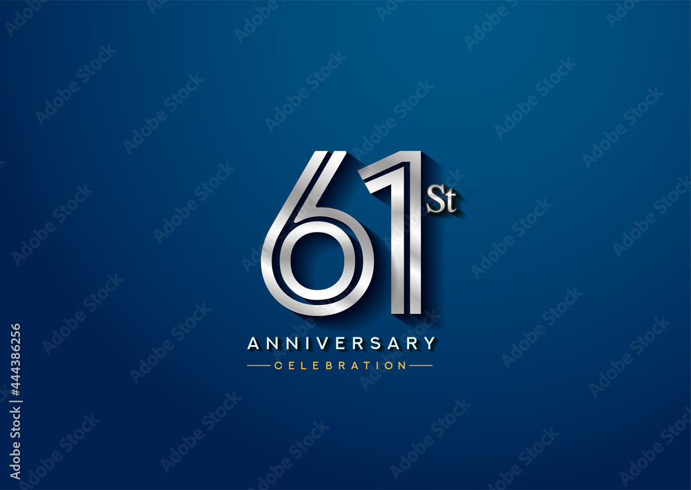 61st anniversary celebration logotype with linked number silver color isolated on blue color. vector anniversary for celebration, invitation card, and greeting card