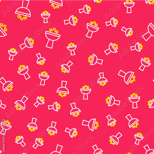 Line Washbasin with water tap icon isolated seamless pattern on red background. Vector