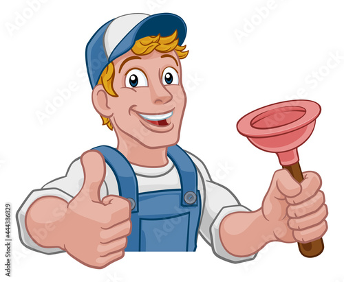Plumber Cartoon Plumbing Drain Plunger Handyman