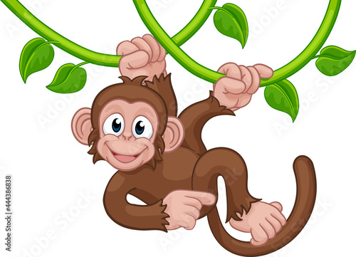 Monkey Singing On Jungle Vines Pointing Cartoon