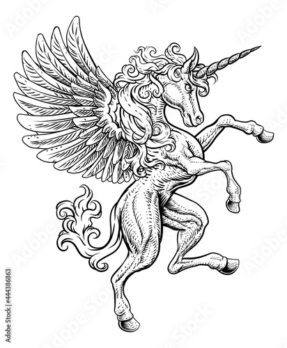Pegasus Unicorn Rearing Rampant Crest Wings Horse