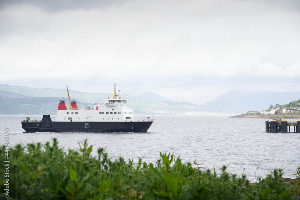 Ferry ship arriving at Scottish town of Wemyss Bay