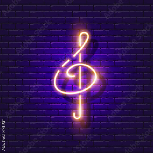 Treble clef neon sign. Music notation Luminous icon. Musical group symbol. Vector illustration for design. Music concept.