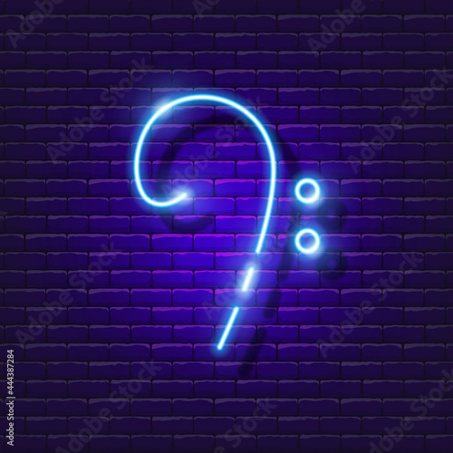 Bass clef neon sign. Music notation Luminous icon. Musical group symbol. Vector illustration for design. Music concept.
