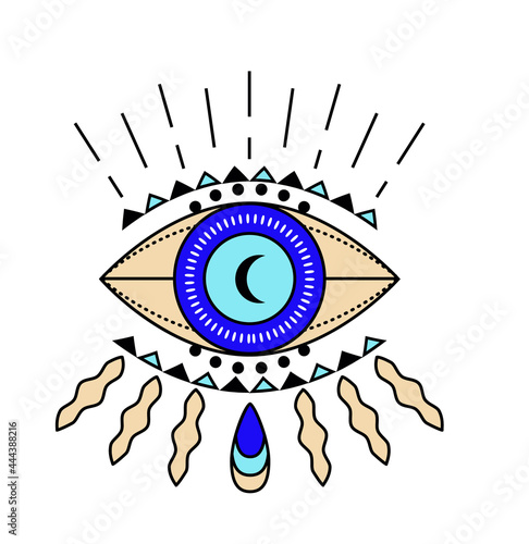 Evil eye icon vector. Colorful Eye of providence and esoteric symbols.