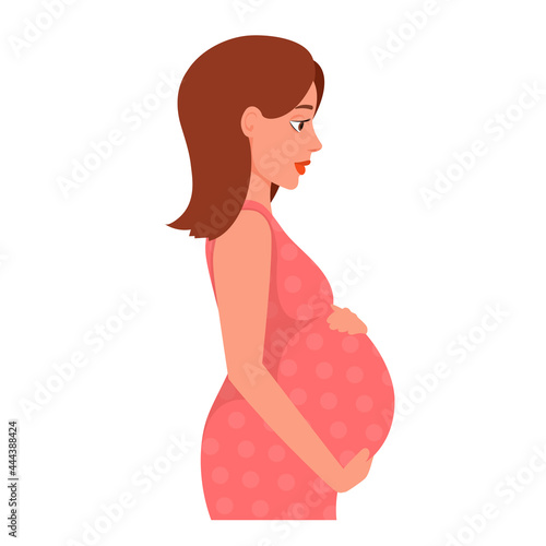 Pregnant woman holds her belly. Happy pregnancy. Vector illustration isolated on white background