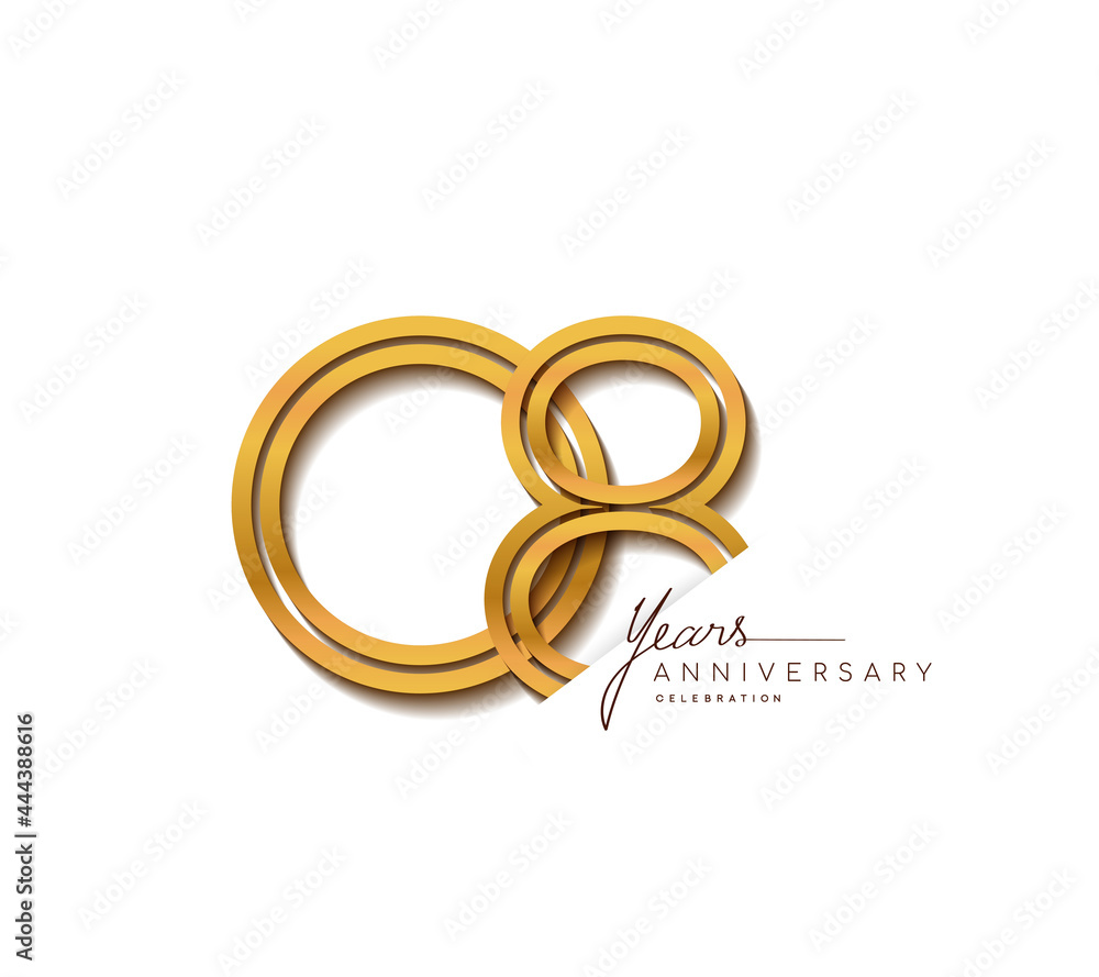 8th anniversary logo golden colored with linked number isolated on white background, vector design for greeting card and invitation card. 8th anniversary logo golden colored with linked number isolated on white background, vector design for greeting card and invitation card.