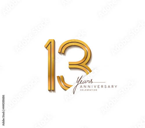 13th anniversary logo golden colored with linked number isolated on white background, vector design for greeting card and invitation card.
