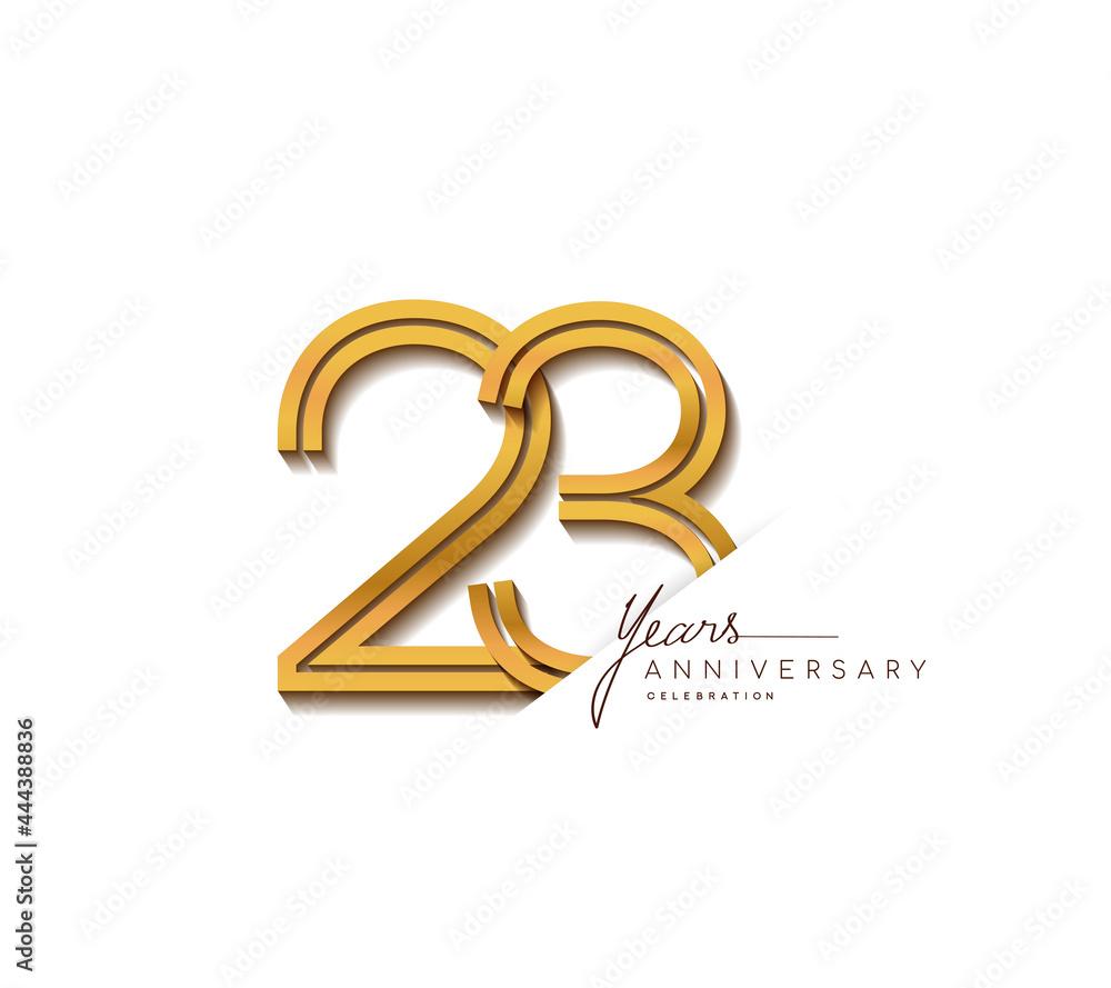 23rd anniversary logo golden colored with linked number isolated on white background, vector design for greeting card and invitation card. 23rd anniversary logo golden colored with linked number isolated on white background, vector design for greeting card and invitation card.