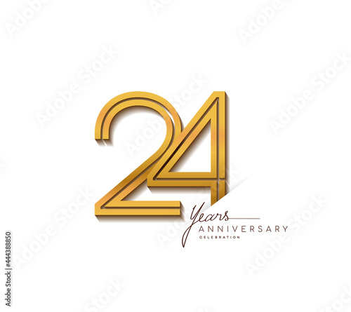 24th anniversary logo golden colored with linked number isolated on white background, vector design for greeting card and invitation card.