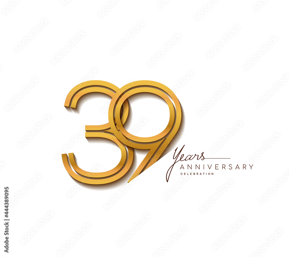 39th anniversary logo golden colored with linked number isolated on white background, vector design for greeting card and invitation card. 39th anniversary logo golden colored with linked number isolated on white background, vector design for greeting card and invitation card.