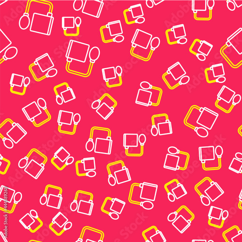 Line Blood pressure icon isolated seamless pattern on red background. Vector