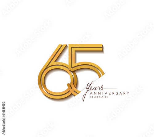 65th anniversary logo golden colored with linked number isolated on white background, vector design for greeting card and invitation card.