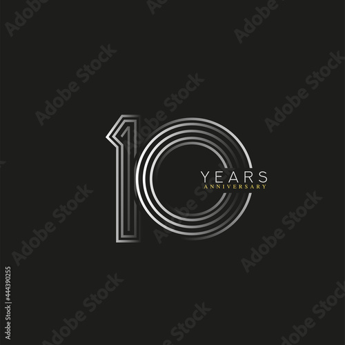 10th years anniversary celebration logotype with linked number black and white. Simple and modern design, vector design for anniversary celebration.
