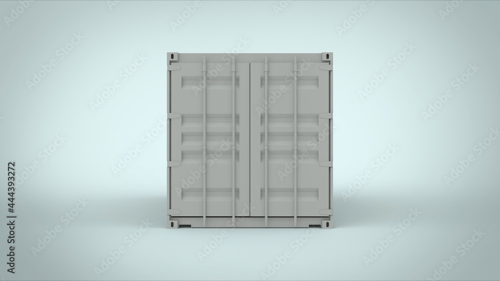 Front view of white cargo twenty feet shipping freight container with closed doors for logistics see transportation and delivery isolated on soft blue background 3d rendering image Front view of white cargo twenty feet shipping freight container with closed doors for logistics see transportation and delivery isolated on soft blue background 3d rendering image